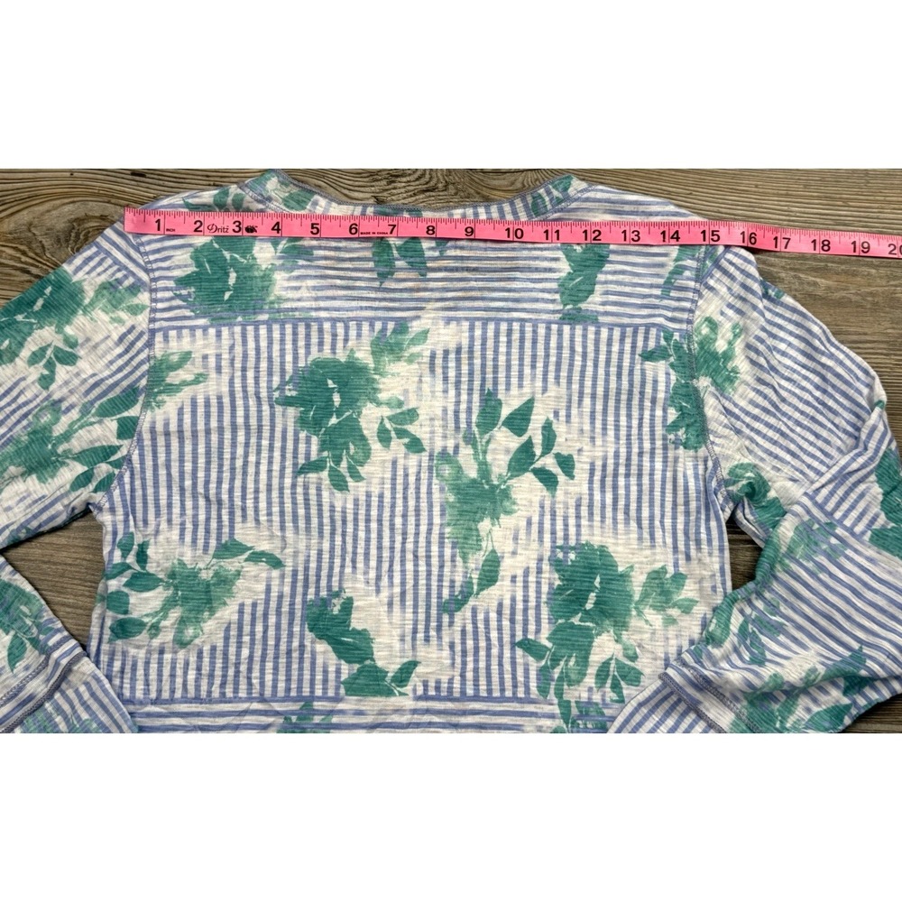 David Cline Crushed Tee Women M Floral Stripe Print 3/4 Sleeve Coastal Nautical - Picture 5 of 11